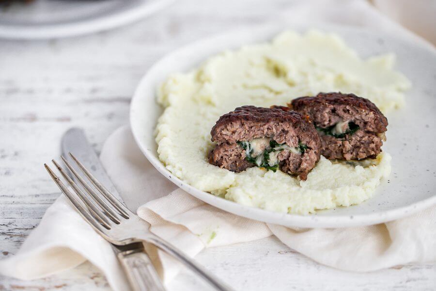 Keto Spinach Mozzarella Stuffed Burgers