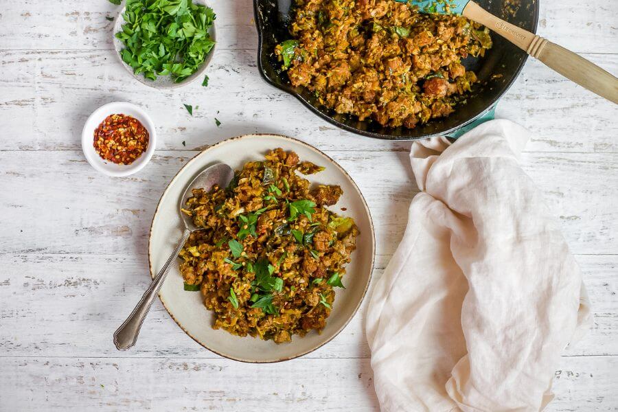 Keto Brussels Sprouts Pork Skillet