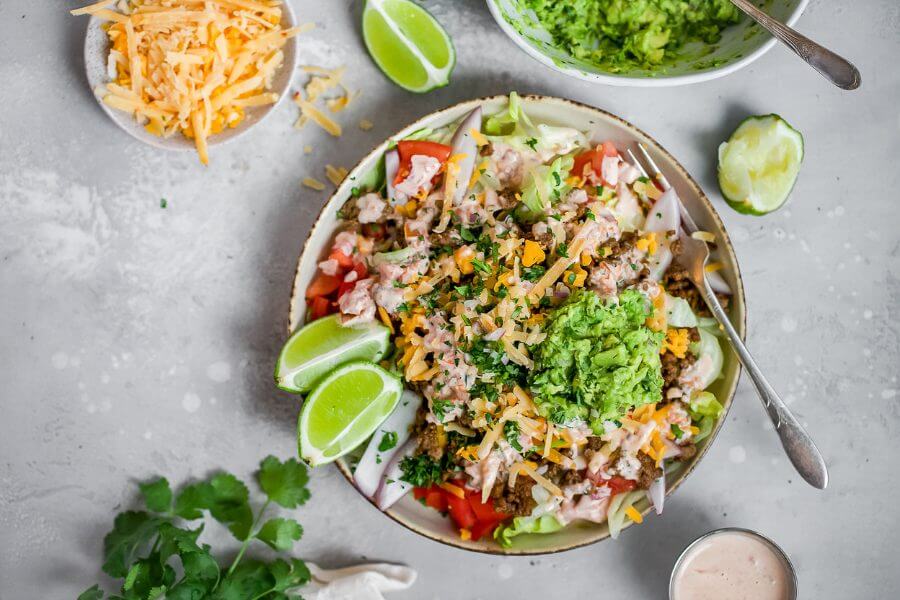 Keto Taco Salad with Guacamole & Salsa