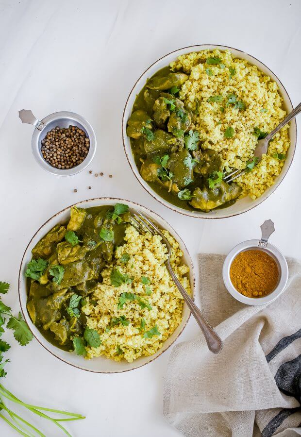 Chicken Saag with Cauliflower Rice Long