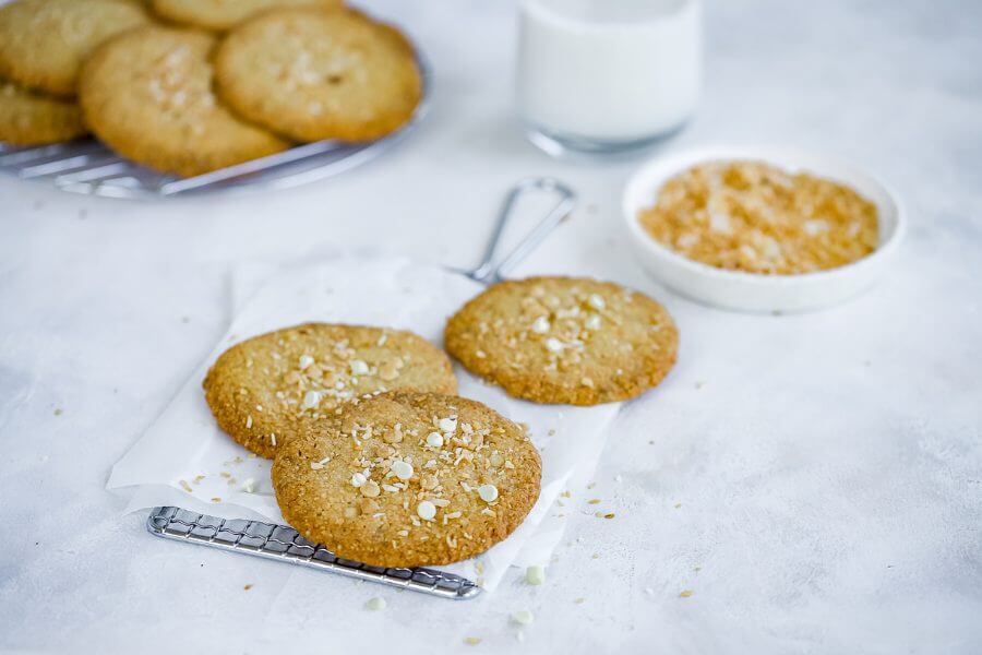 Keto Coconut White Chocolate Chip Cookies