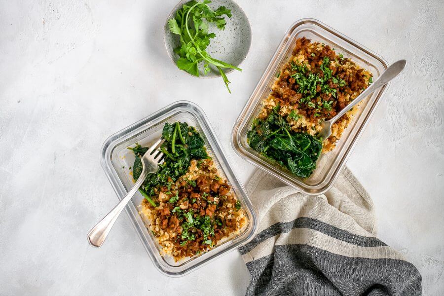 Chorizo, Spinach, & Cauliflower Rice Bowl