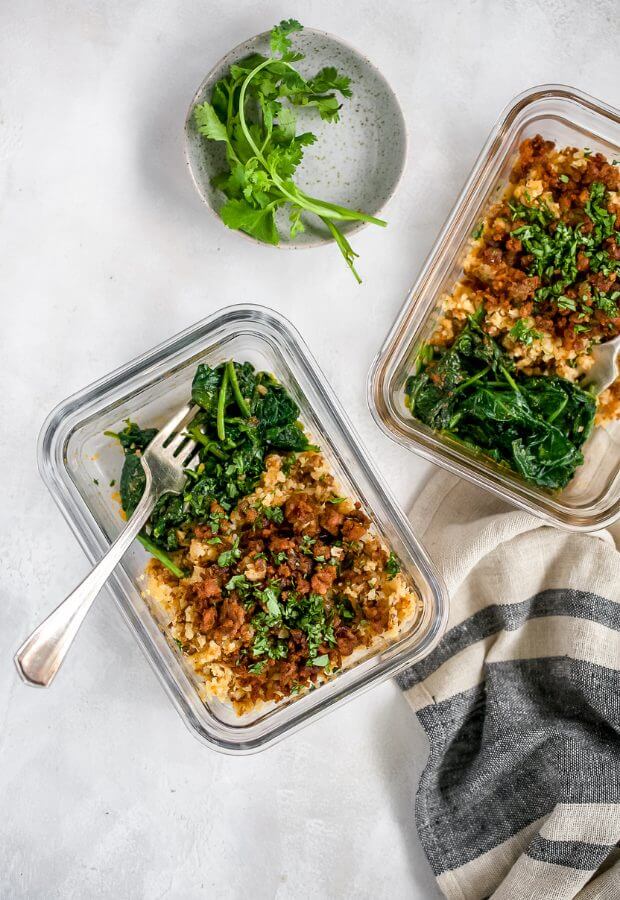 Chorizo, Spinach, & Cauliflower Rice Bowl Long