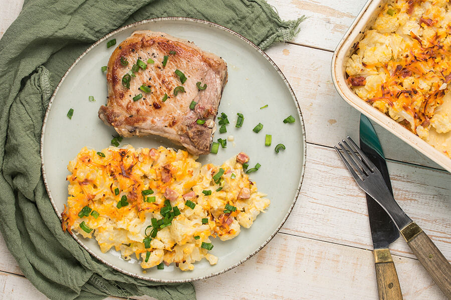 Keto Pork Chops with Loaded Cauliflower