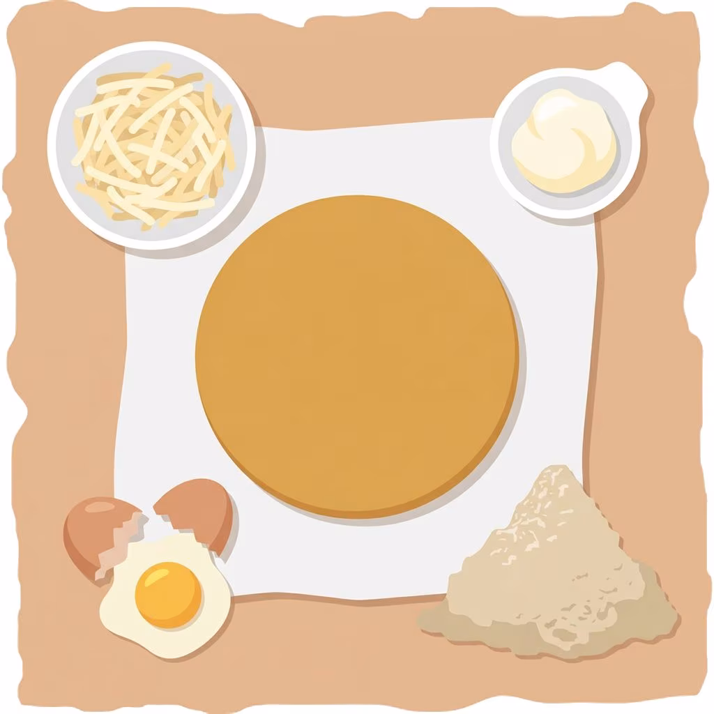 shredded mozzarella bowl, cream cheese block, almond flour scoop and cracked egg around golden dough