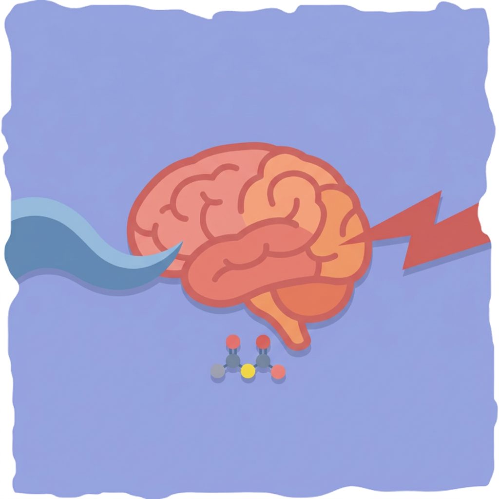 brain with calming blue wave and red lightning bolt showing neurotransmitter balance