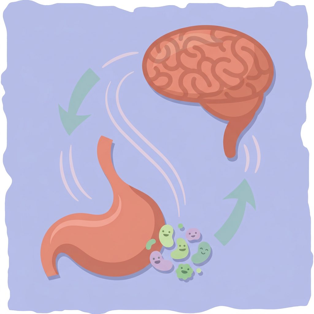 brain and stomach connected by bidirectional pathway with friendly bacteria
