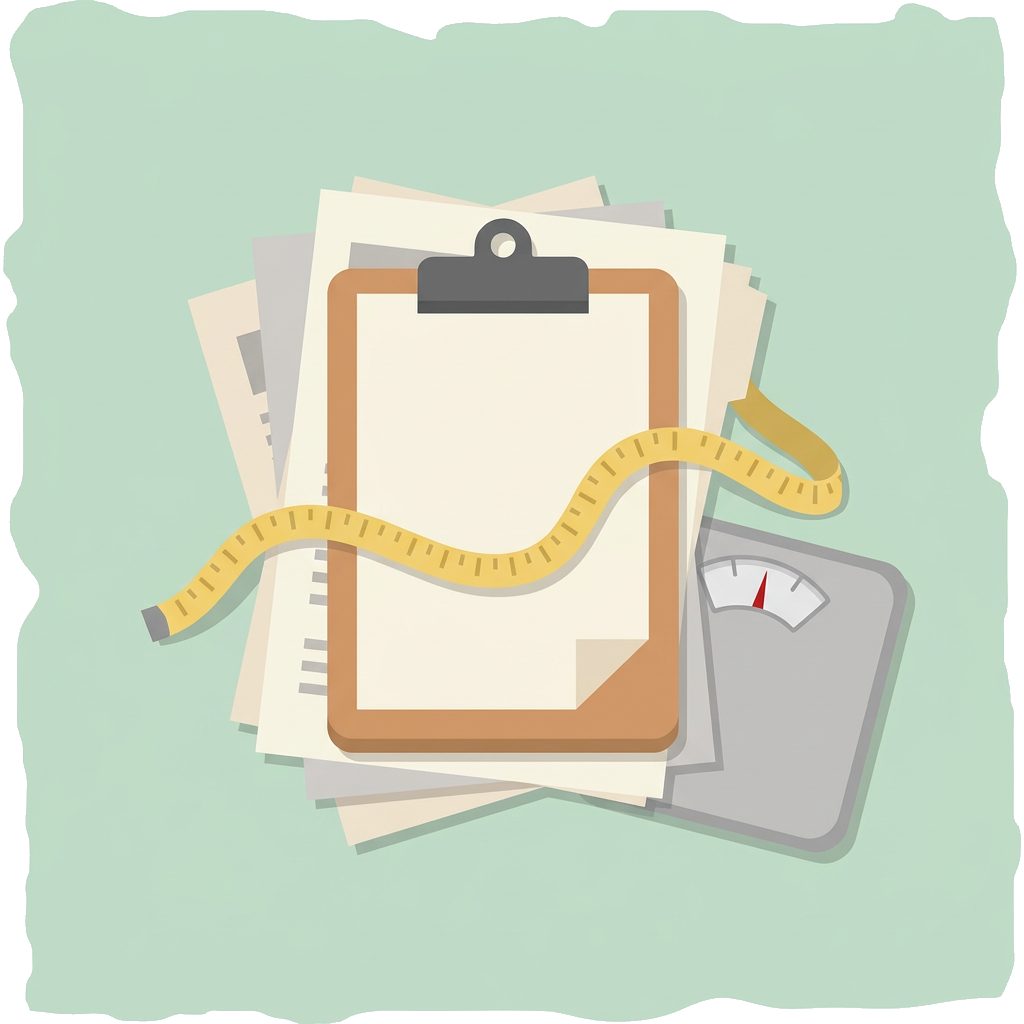 open medical journal, brain with question mark and clipboard bar chart