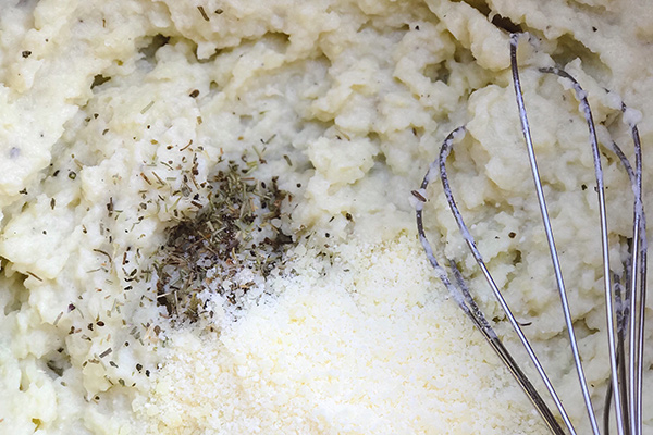 Herbes de provence and parmesan whisked into the cauliflower mash
